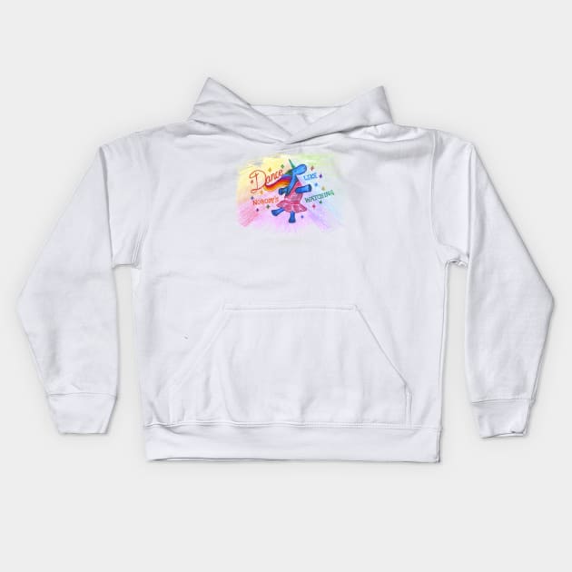 Dancing cute blue rainbow unicorn Kids Hoodie by BalumbaArt